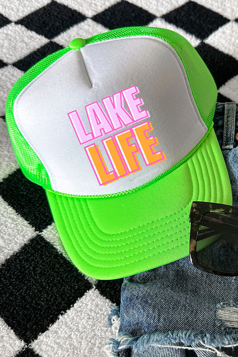 Golden Hour Lake Life Otto Neon Green with White Foam Front Trucker Hat