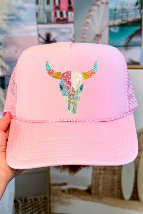 Patchwork Steer Head Otto Pink Foam Front Trucker Hat