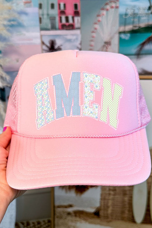 Garden Gingham Amen Otto Pink Foam Front Trucker Hat