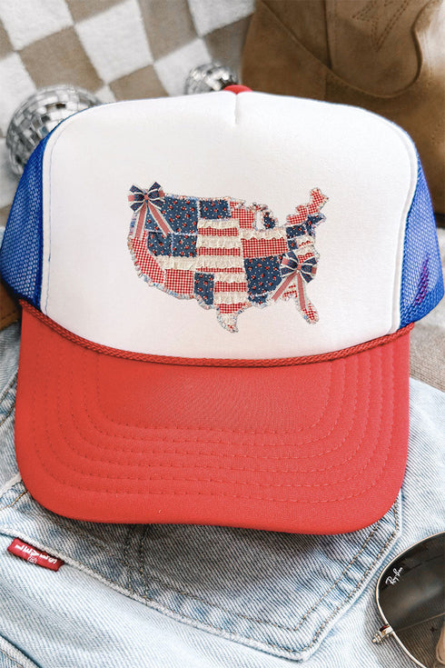 Faux Patchwork USA Map Otto Red, White, & Blue Mid Profile Trucker Hat