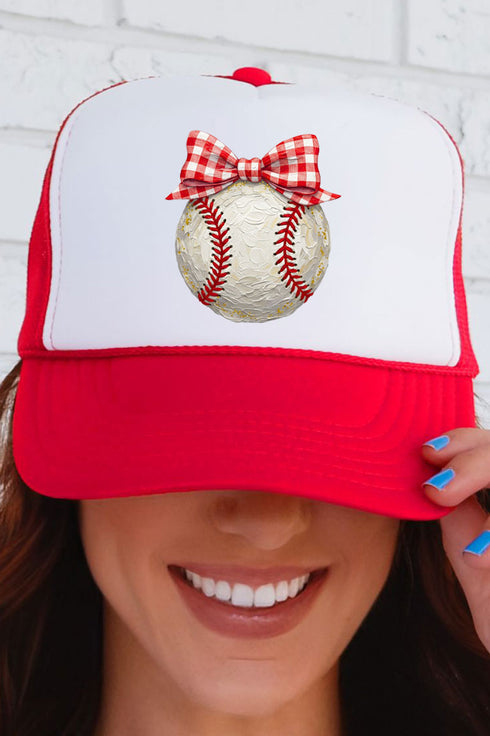 Painted Baseball Bow Otto Red with White Foam Front Trucker Hat