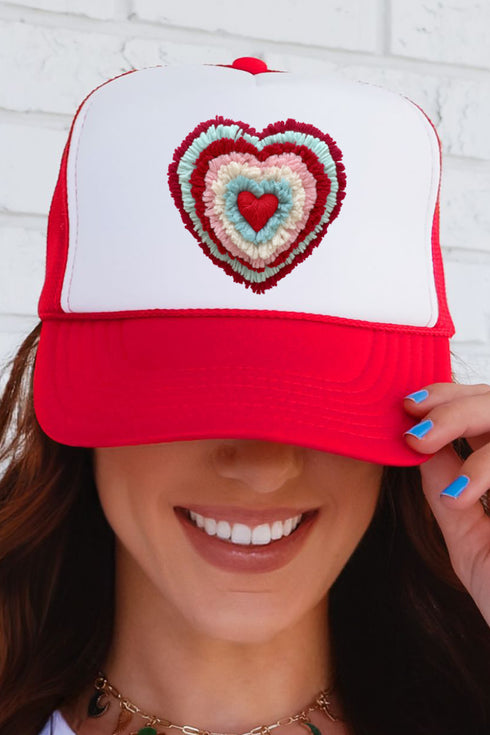 Faux Yarn Heart Collection Otto Red with White Foam Front Trucker Hat