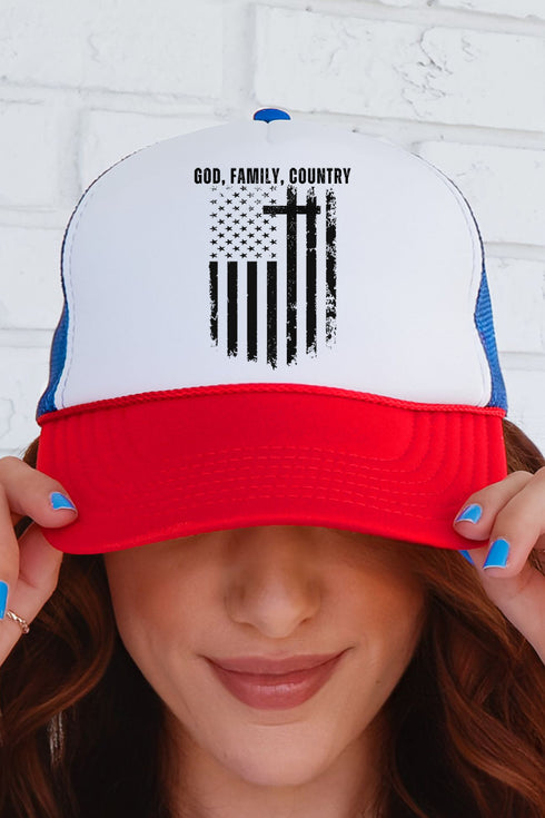 God, Family, Country Otto Red, White, & Blue Foam Front Trucker Hat