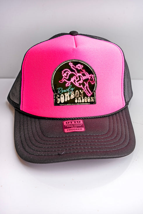 Rowdy Cowboy Saloon Black with Neon Pink Foam Front Trucker Hat