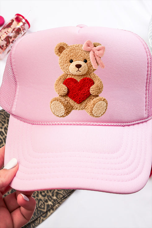 Cozy Heart Cub Faux Yarn Otto Soft Pink Foam Front Trucker Hat