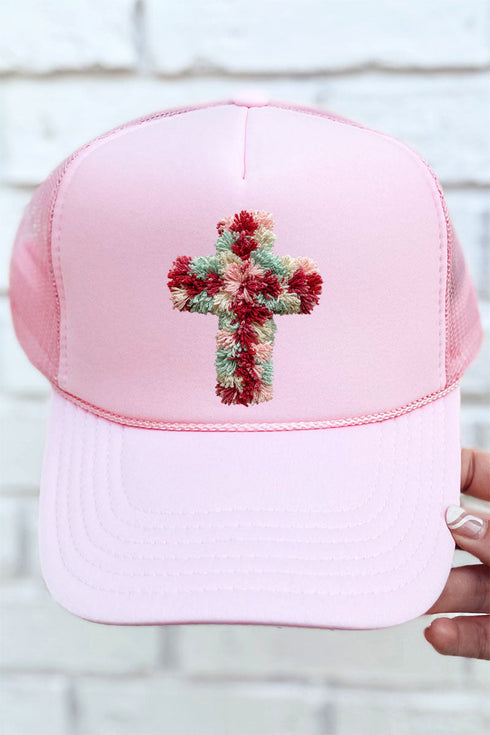 Faux Yarn Cross Otto Soft Pink Foam Front Trucker Hat