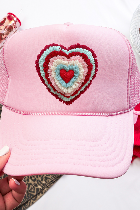 Faux Yarn Heart Collection Otto Soft Pink Foam Front Trucker Hat