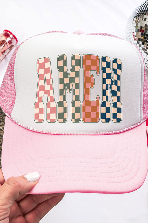 Checkered Amen Otto Soft Pink with White Foam Front Trucker Hat