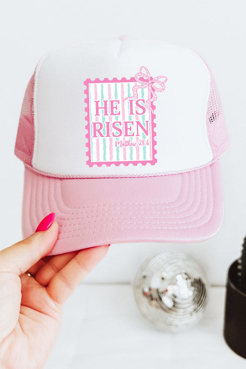 He Is Risen Stamps Otto Soft Pink with White Foam Front Trucker Hat