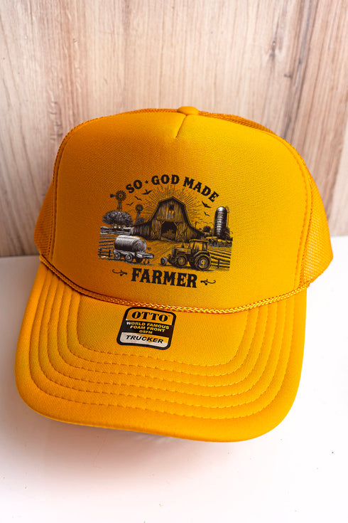 So God Made A Farmer Gold Foam Front Trucker Hat