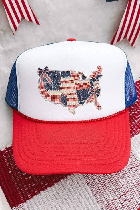 Faux Patchwork USA Map Otto Youth Red, White, and Blue Foam Front Trucker Hat