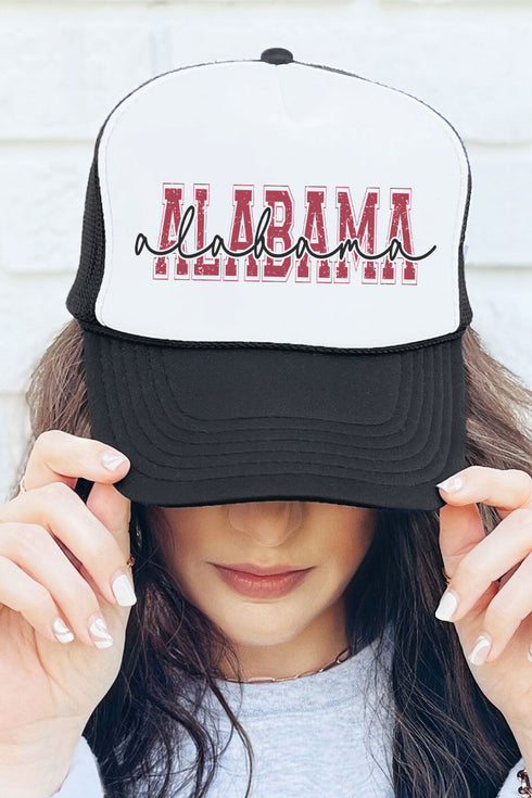 Alabama Script Otto Black with White Foam Front Trucker Hat
