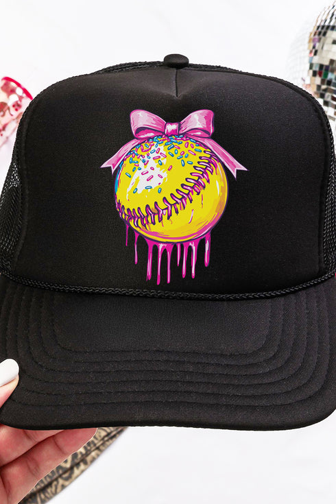 Coquette Drippy Softball Otto Black Foam Front Trucker Hat