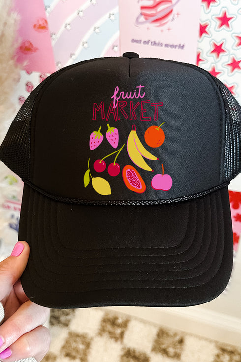 Doodle Fruit Market Otto Black Foam Front Trucker Hat