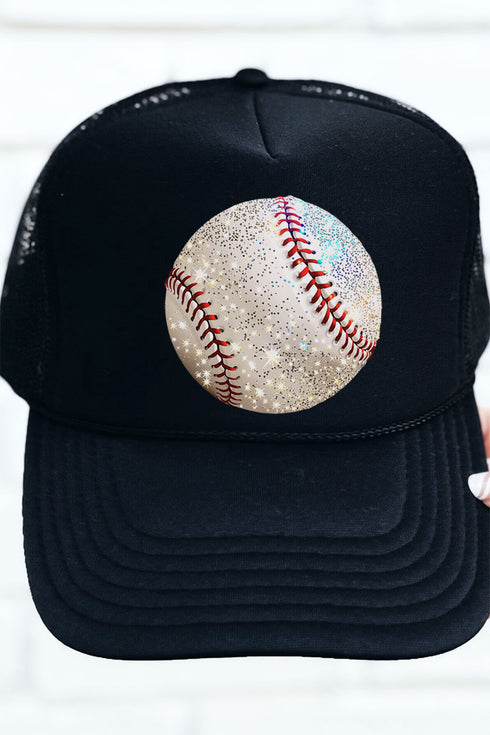Faux Glitter Baseball Otto Black Foam Front Trucker Hat