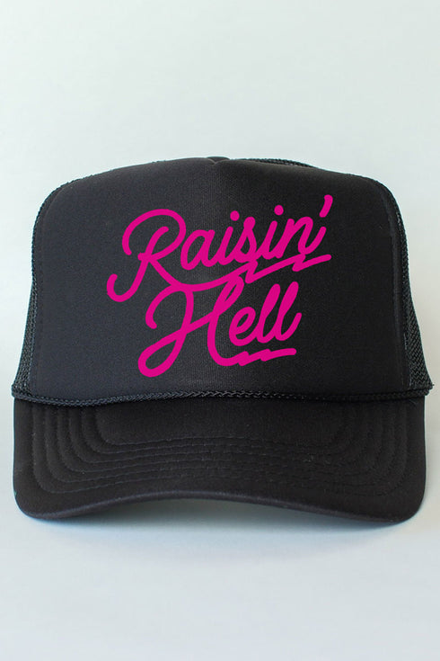 Pink Raisin' Hell Otto Black Foam Front Trucker Hat