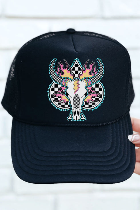 Spade Steer In Flames Otto Black Foam Front Trucker Hat