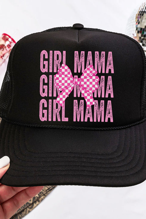 Stacked Coquette Girl Mama Otto Black Foam Front Trucker Hat