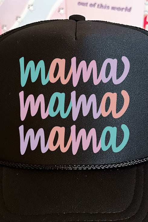 Stacked Pastel Mama Otto Black Foam Front Trucker Hat