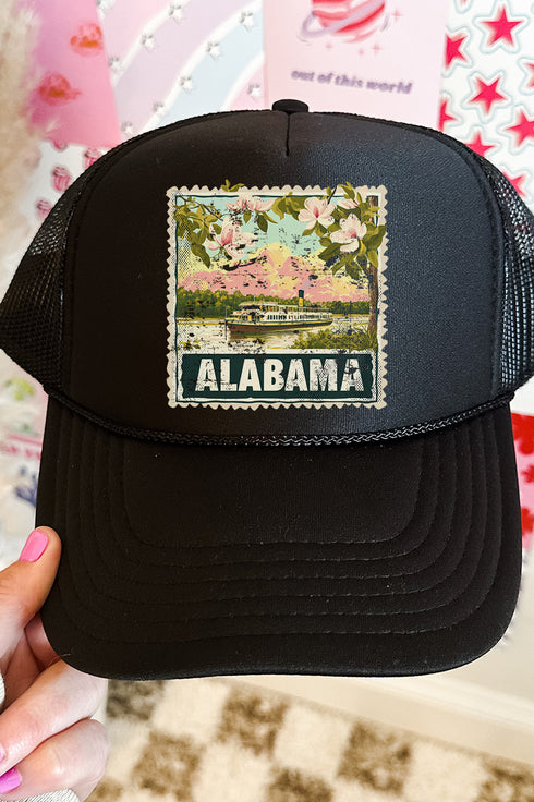 Vintage Alabama Stamp Otto Black Foam Front Trucker Hat