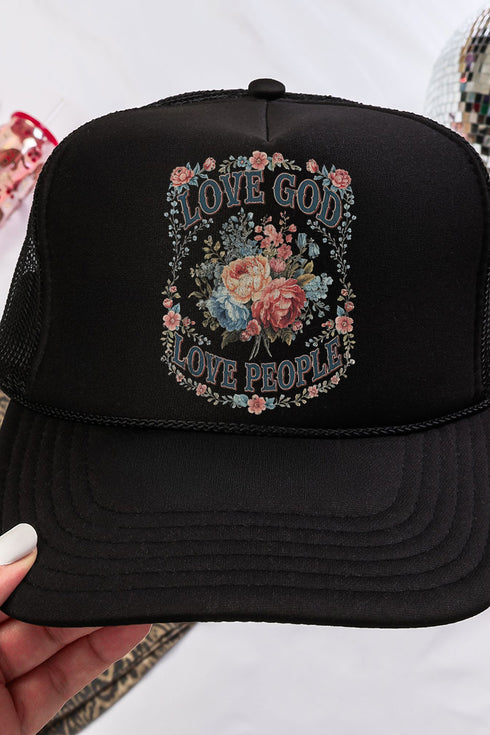 Vintage Love God Love People Otto Black Foam Front Trucker Hat