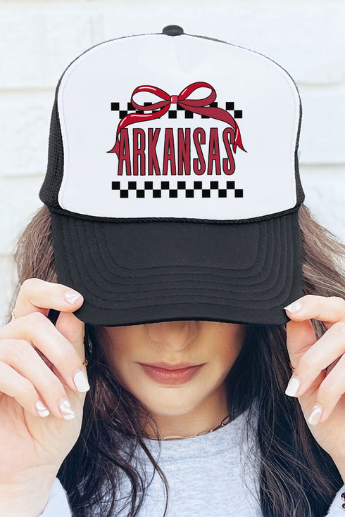 Bow Arkansas Check Otto Black with White Foam Front Trucker Hat