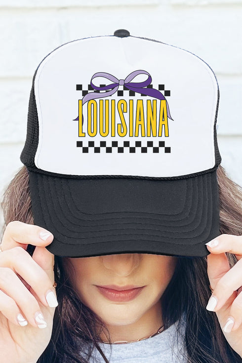 Bow Louisiana Check Otto Black with White Foam Front High Crown Trucker Hat