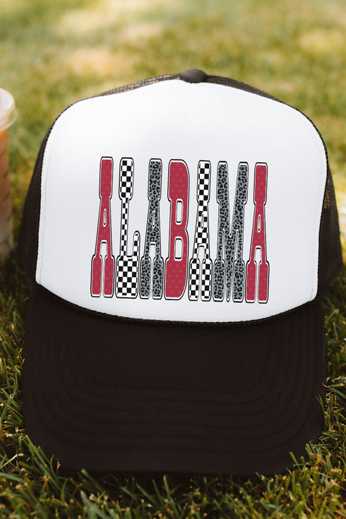 Checkered & Cheetah Alabama Otto Black with White Foam Front Trucker Hat