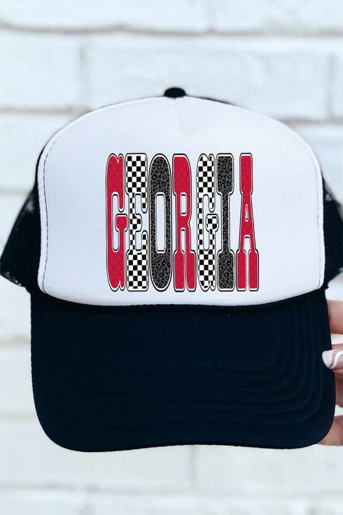 Checkered & Cheetah Georgia Otto Black with White Foam Front Trucker Hat