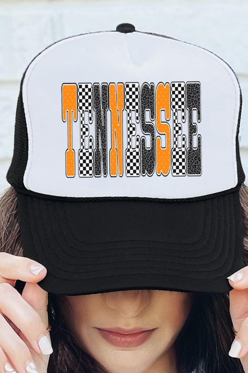 Checkered & Cheetah Tennessee Otto Black with White Foam Front Trucker Hat