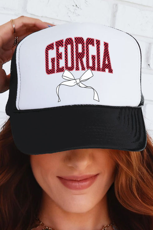 Checkered Coquette Georgia Otto Black with White Foam Front Trucker Hat