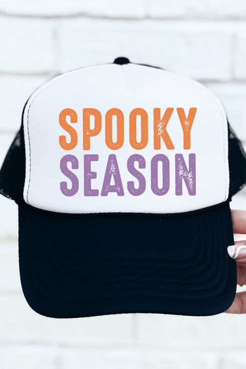 Distressed Spooky Season Otto Black with White Foam Front Trucker Hat