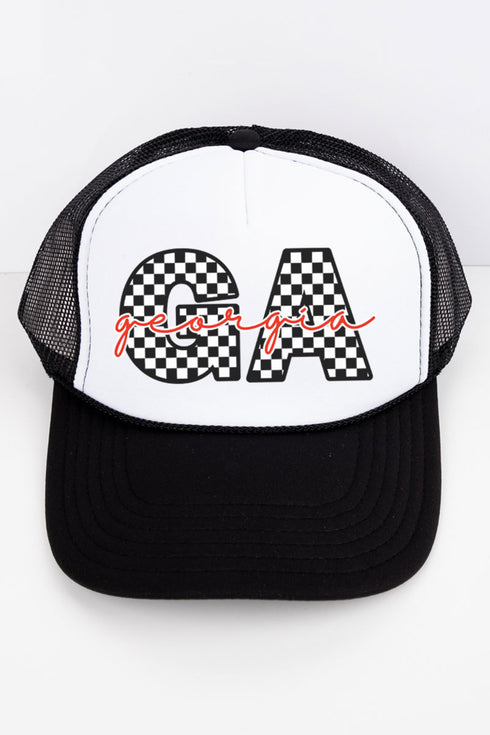 Georgia Checkered Otto Black with White Foam Front Trucker Hat