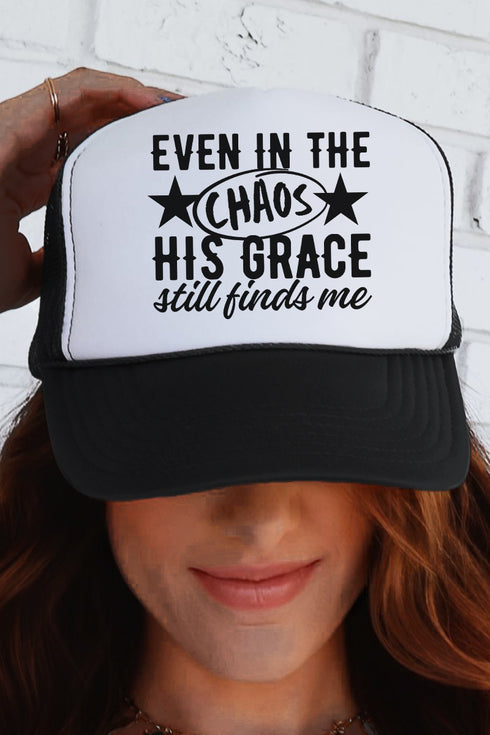 His Grace Finds Me Otto Black with White Foam Front Trucker Hat