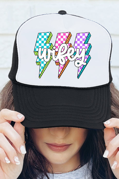 Neon Lightning Wifey Otto Black with White Foam Front Trucker Hat
