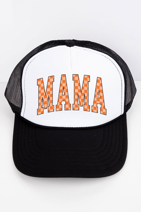 Orange Checkered Mama Otto Black with White Foam Front Trucker Hat