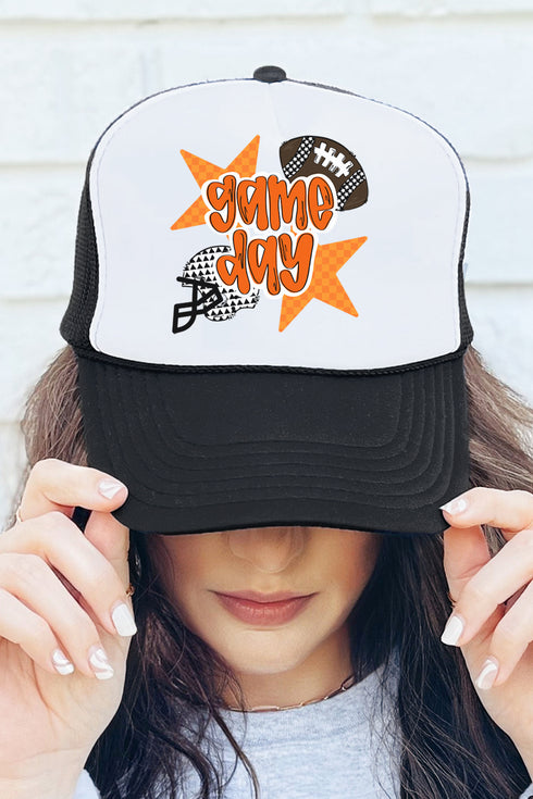 Orange Football Fever Otto Black with White Foam Front Trucker Hat