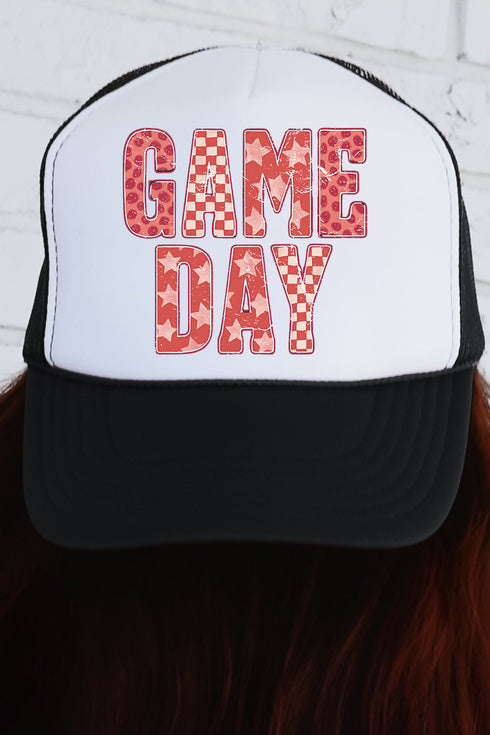 Red Starry Game Day Otto Black with White Foam Front Trucker Hat