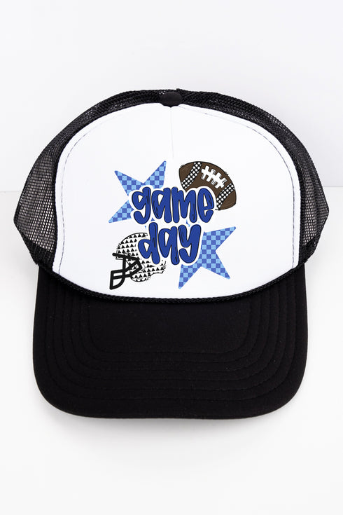 Royal Blue Football Fever Otto Black with White Foam Front Trucker Hat