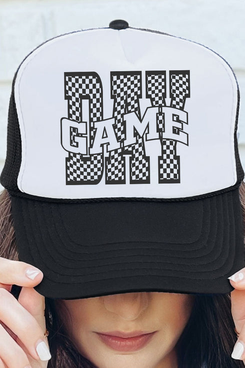 Wavy Check Game Day Otto Black with White Foam Front Trucker Hat