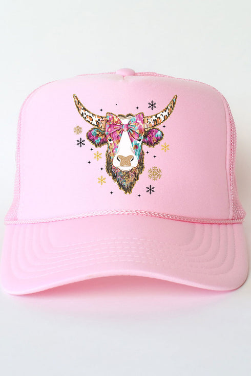 Brush Stroke Highland Cow Otto Soft Pink Foam Front Trucker Hat