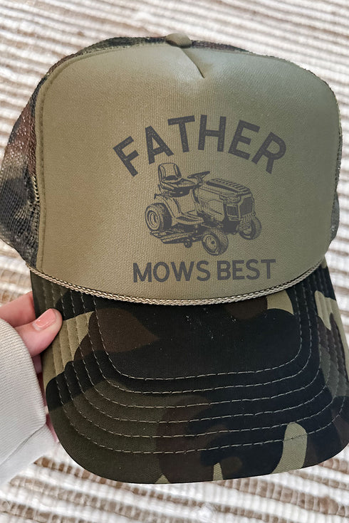 Father Mows Best Otto Camo with Olive Green Foam Front Trucker Hat