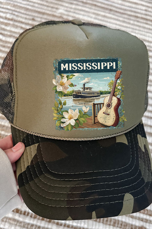 Vintage Mississippi Stamp Otto Camo with Olive Green Foam Front Trucker Hat