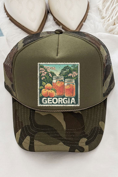Vintage Georgia Stamp Otto Camo with Olive Green Foam Front Trucker Hat