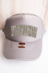 Arched Yeehaw Leopard Gray Foam Front Trucker Hat