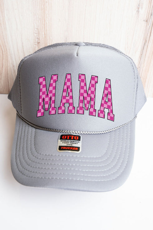 Pink Checkered Mama Otto Gray Foam Front Trucker Hat
