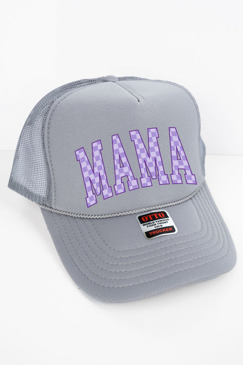 Purple Checkered Mama Otto Gray Foam Front Trucker Hat