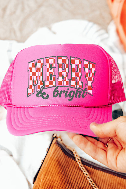 Merry And Bright Checkered Otto Neon Pink Foam Front Trucker Hat