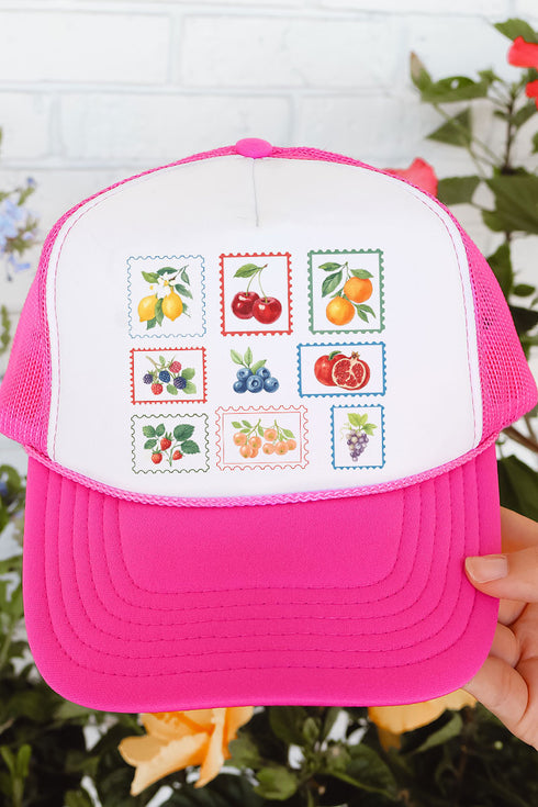 Summer Fruit Stamps Otto Hot Pink with White Foam Front Trucker Hat
