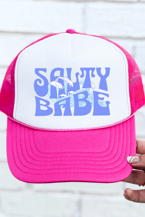 Wavy Salty Babe Otto Hot Pink with White Foam Front Trucker Hat